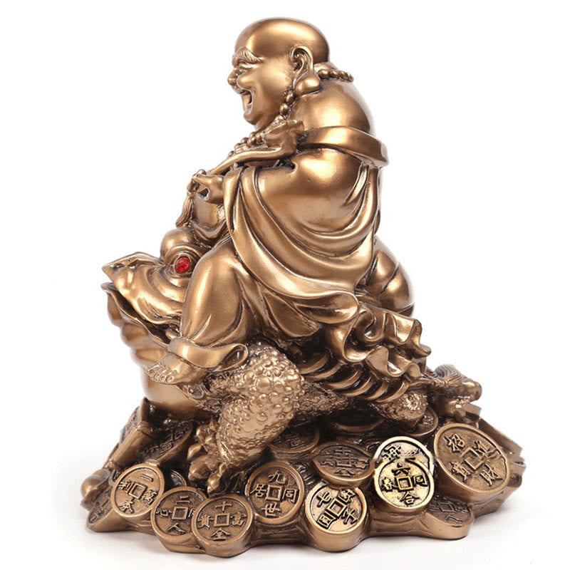Laughing Buddha Feng Shui Frog Wealth Resin Statue – resin material texture close-up, hand-painted gold accent detail
