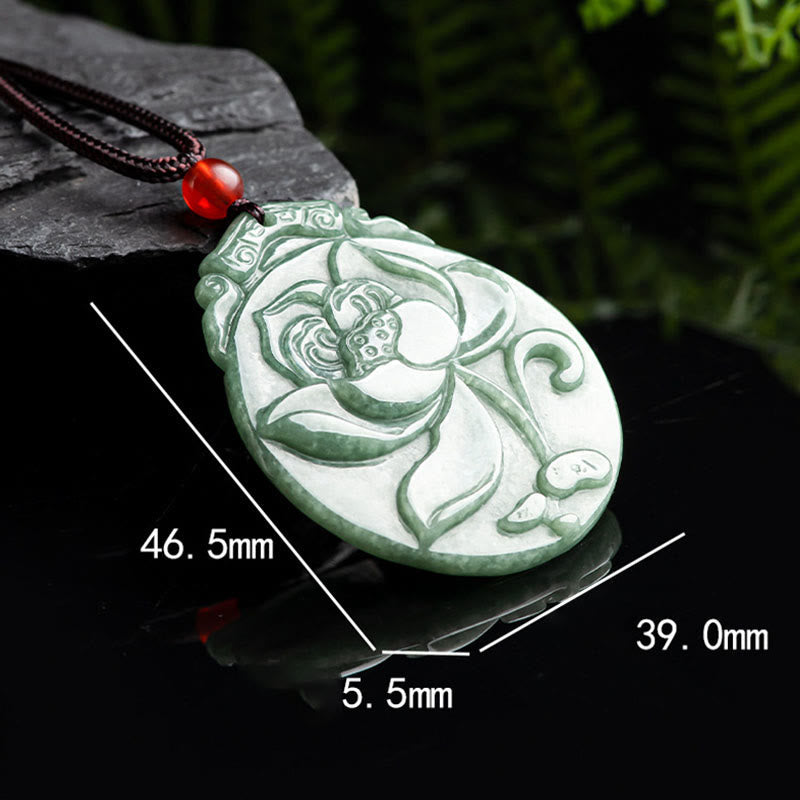 Colgante de collar de jade con loto redondo | Abundancia y prosperidad