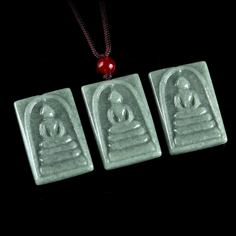 Formless Buddha Jade Square Amulet Necklace – in gift box with silk lining, luxury spiritual jewelry packaging