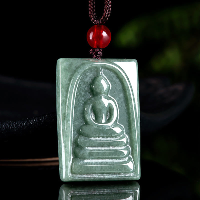 Formless Buddha Jade Square Amulet Necklace – pendant close-up showing jade texture and formless Buddha engraving