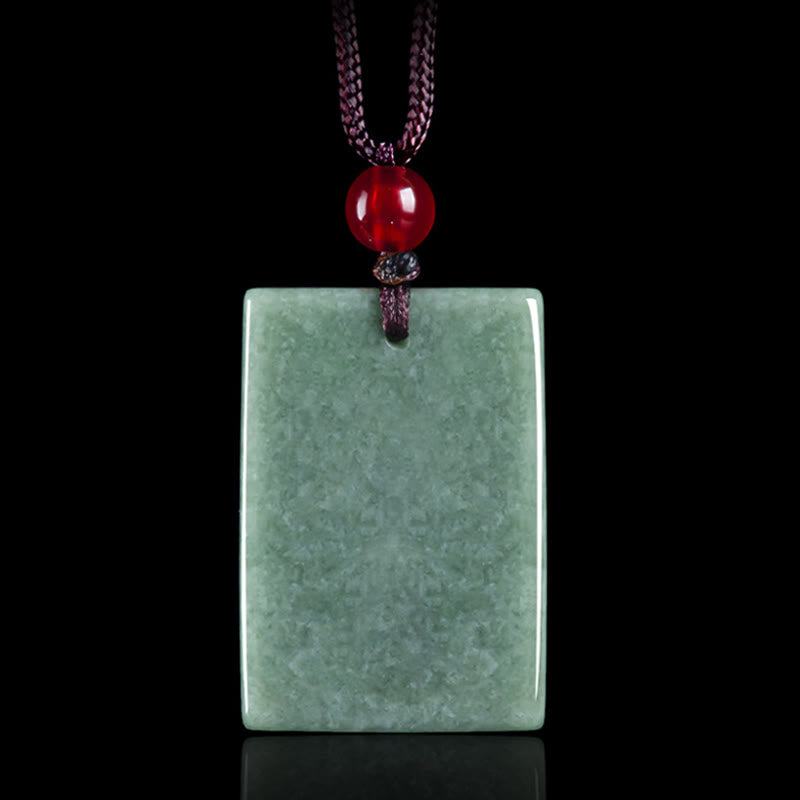 Formless Buddha Jade Square Amulet Necklace – back of jade square showing smooth polished surface and cord hole