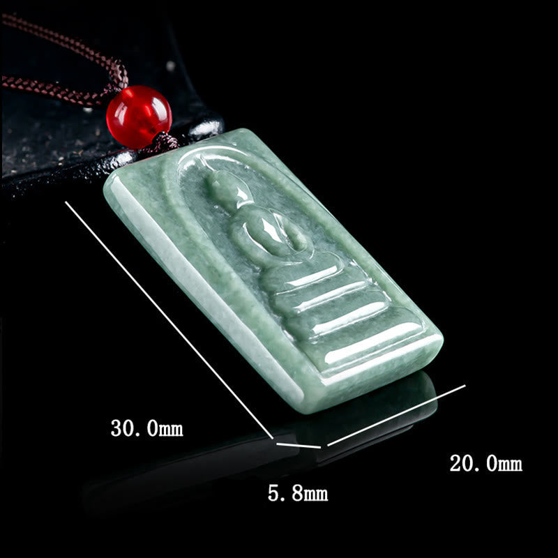 Formless Buddha Jade Square Amulet Necklace – paired with jade bracelet, coordinated Asian prosperity accessory set