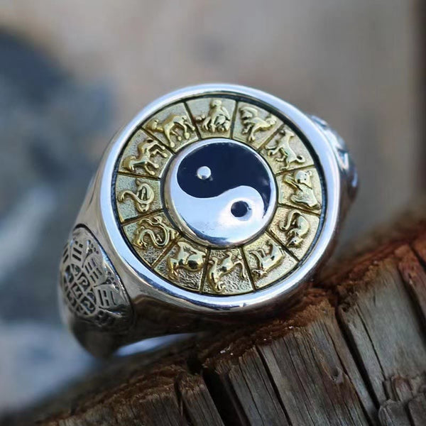 Yin Yang Chinese Zodiac Copper Adjustable Ring