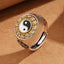 Yin Yang Chinese Zodiac Ring - silver gold ring with yin-yang and zodiac on kraft paper, zodiac ring