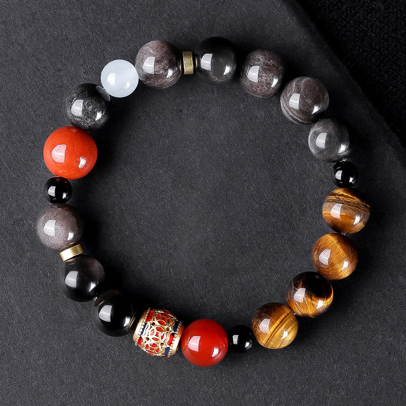 Om Mani Padme Hum Bracelet – Full circular layout, multicolor beads with enamel charm accent