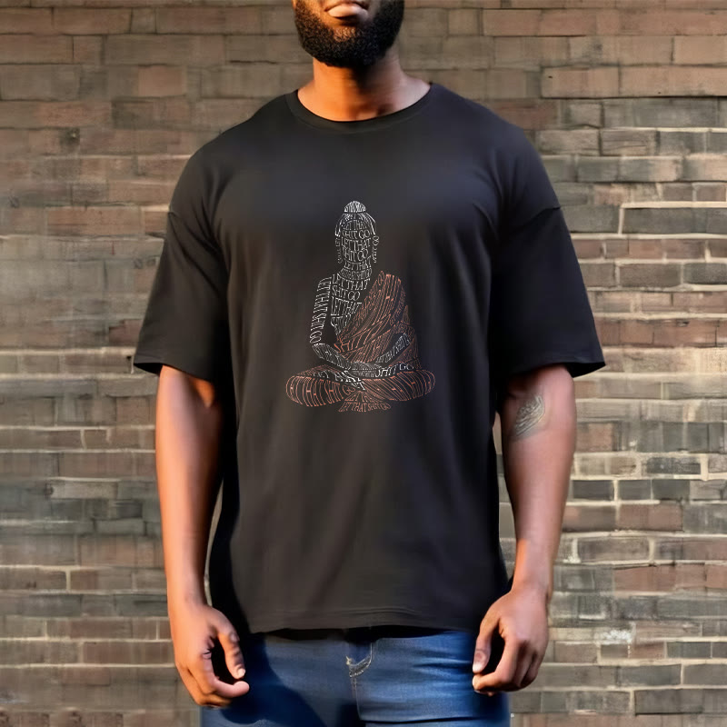 Meditating Buddha Let Go Cotton T-Shirt – fabric texture close-up showing soft organic cotton knit weave
