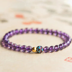 Natural Amethyst Lotus Spiritual Awareness Bracelet - purple amethyst on calligraphy parchment, peaceful