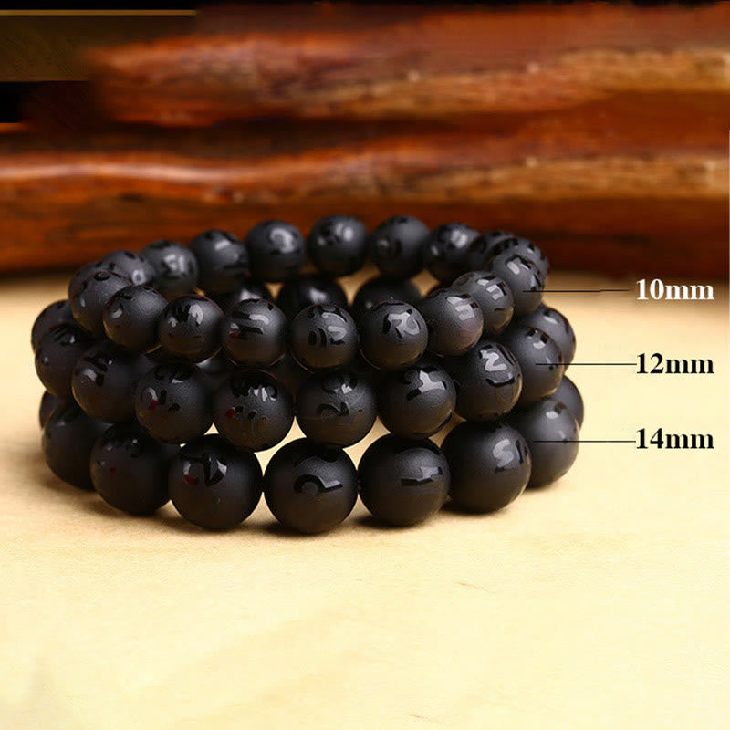 Black Onyx Om Mani Padme Hum Carved Bracelet