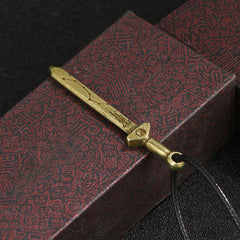Vintage Yin Yang Copper Sword Necklace - brass sword pendant with Big Dipper constellation engraving and yin-yang symbol, ...
