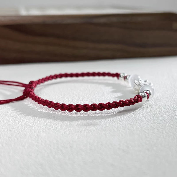 Bracelet en argent sterling avec corde œil-de-chat et lotus | Clarté et protection