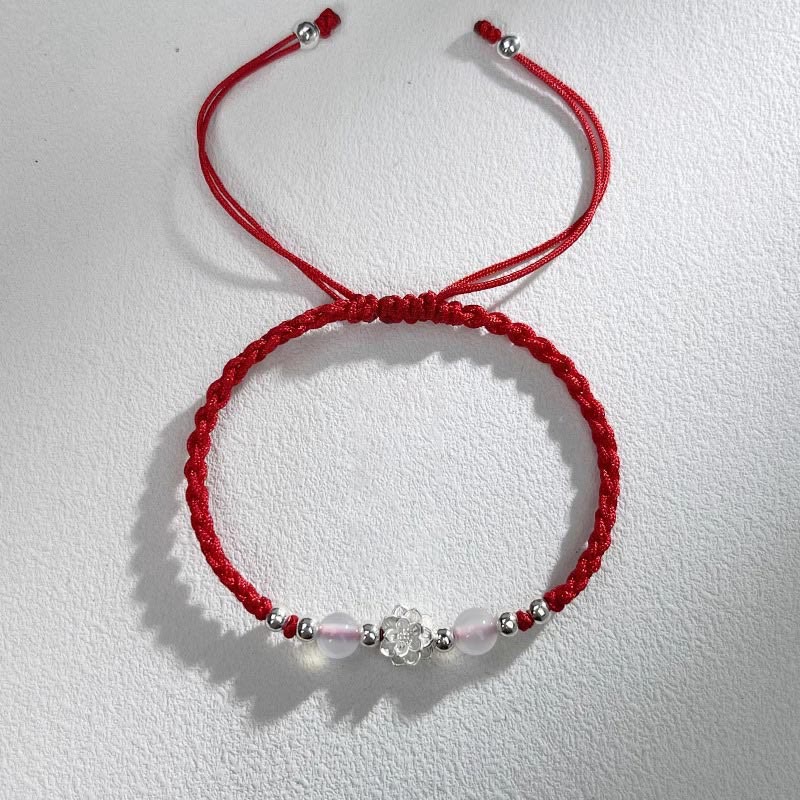 Sterling Silver Lotus Cat's Eye String Bracelet | Clarity & Protection