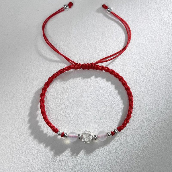 Bracelet en argent sterling avec corde œil-de-chat et lotus | Clarté et protection