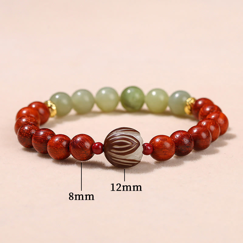 Rosewood Cyan Jade Bodhi Lotus Bracelet - rosewood and jade with size details, Warmth