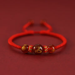 Red Agate Chinese Zodiac Red String Braided Bracelet | Protection – gold Snake zodiac agate bead on red cord, lucky charm