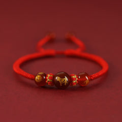 Red Agate Chinese Zodiac Red String Braided Bracelet | Protection – gold Horse zodiac bead with bagua symbol, good luck