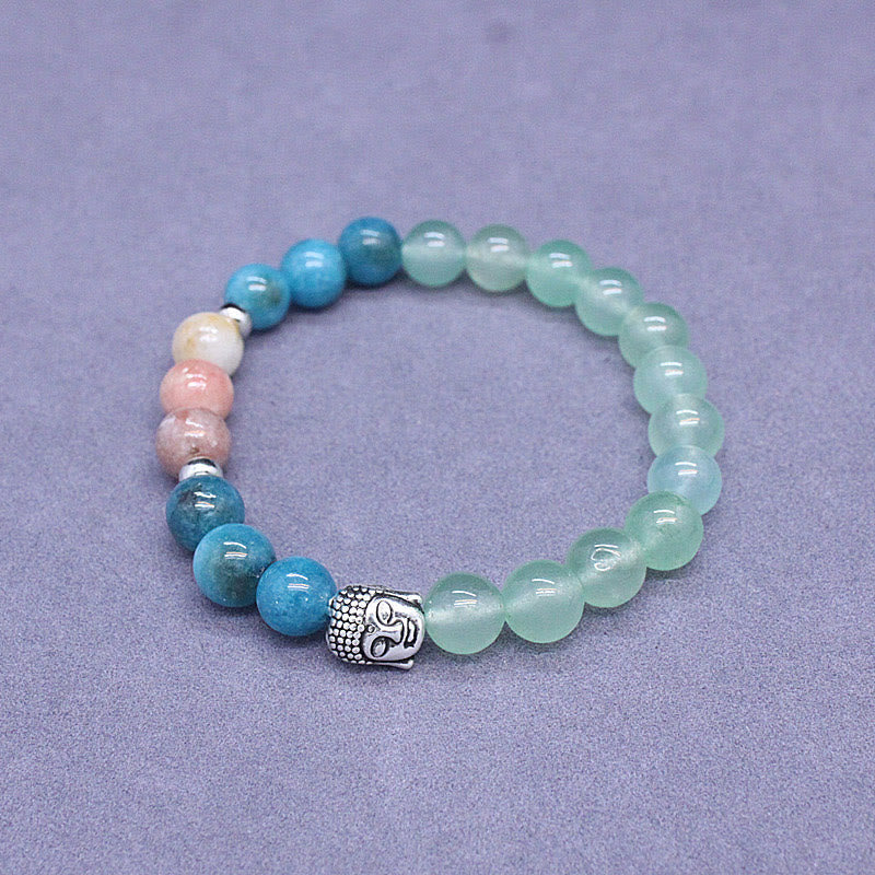 Multi-Gemstone Buddha Bracelet – elastic cord knot hidden between beads, craft detail