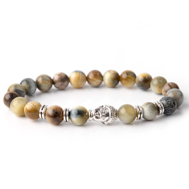 Product 1028: Blue Green Red Tiger Eye Buddha Bracelet