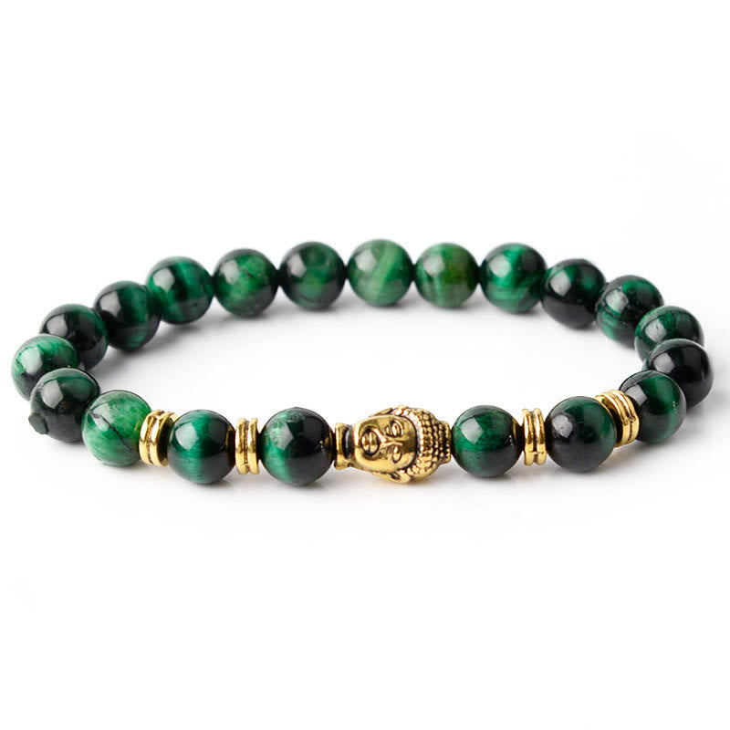 Green Tiger Eye Buddha Bracelet – size measurement with ruler, 8mm bead dimension