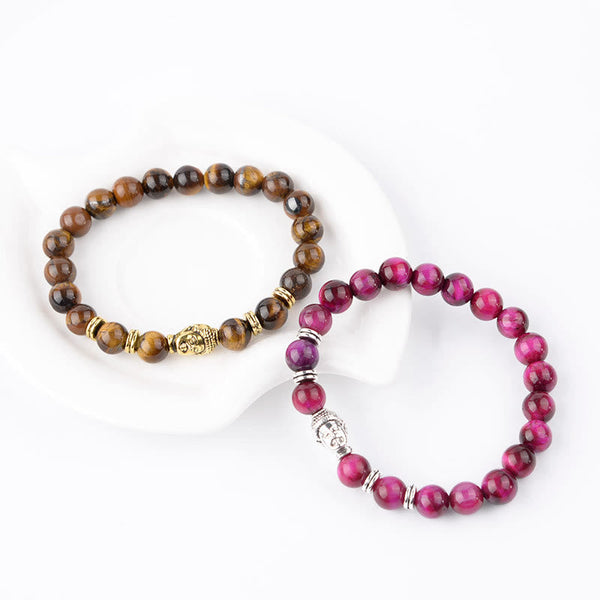 Product 1028: Blue Green Red Tiger Eye Buddha Bracelet