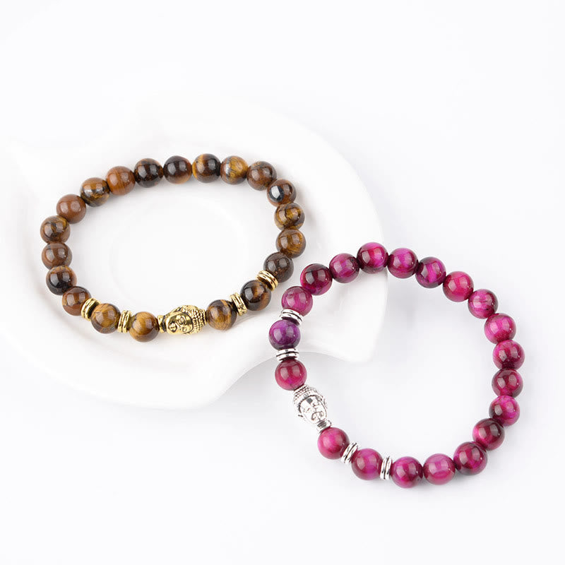 Pulsera de Ojo de Tigre Azul Verde Rojo Buda | Equilibrio y Fuerza
