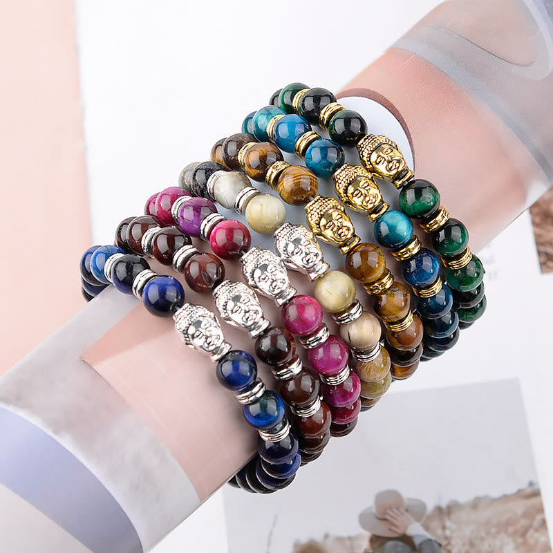 Pulsera de Ojo de Tigre Azul Verde Rojo Buda | Equilibrio y Fuerza