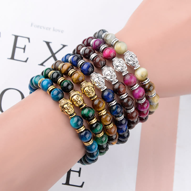 Pulsera de Ojo de Tigre Azul Verde Rojo Buda | Equilibrio y Fuerza