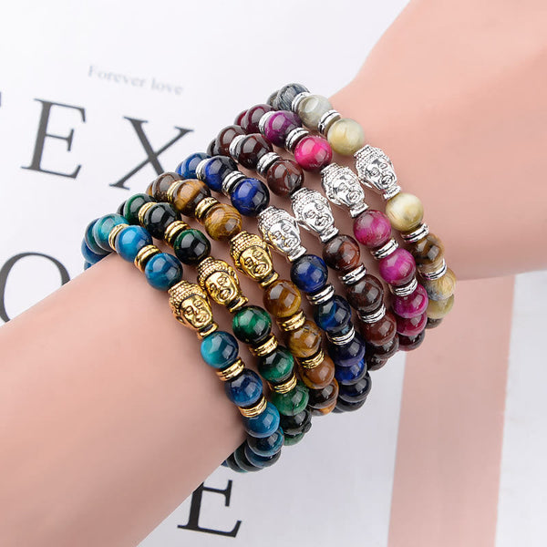 Product 1028: Blue Green Red Tiger Eye Buddha Bracelet