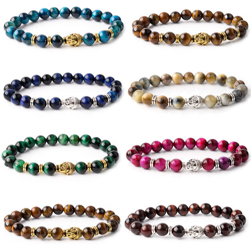 Product 1028: Blue Green Red Tiger Eye Buddha Bracelet