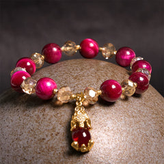 Red Tiger Eye PiXiu Fox Bracelet – Red tiger eye crystal beads PiXiu on rock, wealth bracelet