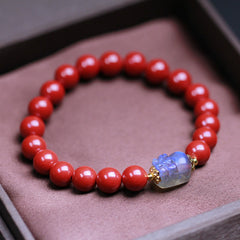 Cinnabar Moonstone PiXiu Bracelet – Red bead bracelet in brown velvet gift box, elegant blessing