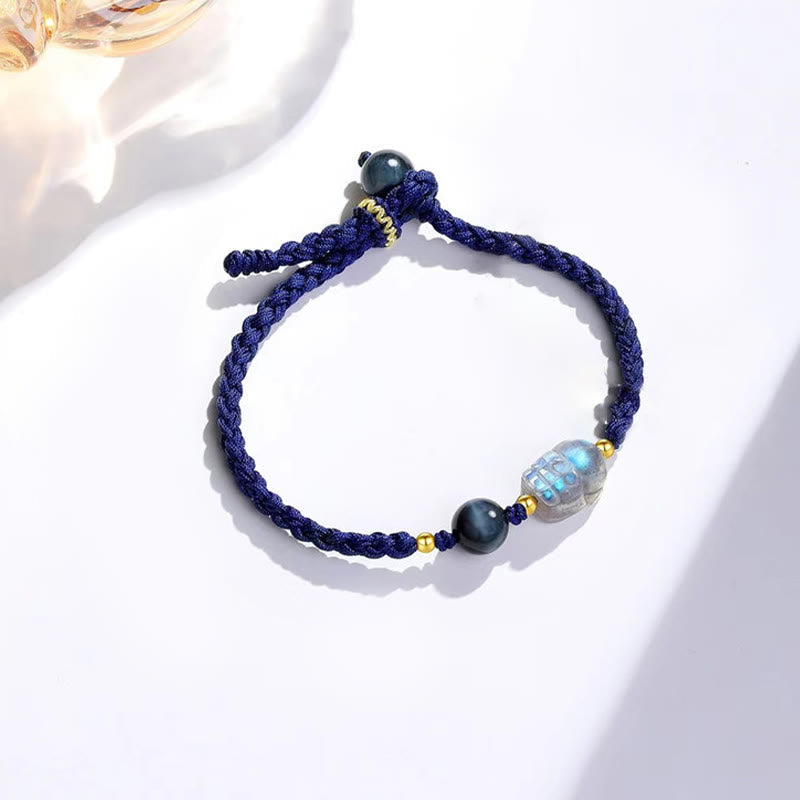 Moonstone PiXiu Tiger Eye Couple Bracelet – single blue bracelet with moonstone PiXiu and tiger eye bead, white background