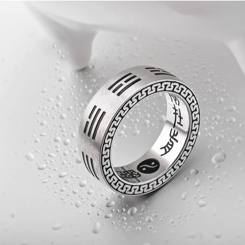 Bagua Ring - Stainless steel band with trigram engravings and yin-yang inner, spiritual ring Main image