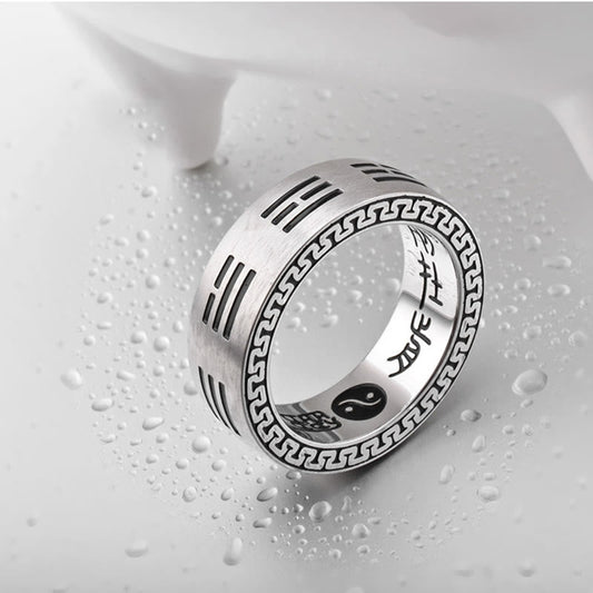 Bagua Ring - Stainless steel band with trigram engravings and yin-yang inner, spiritual ring