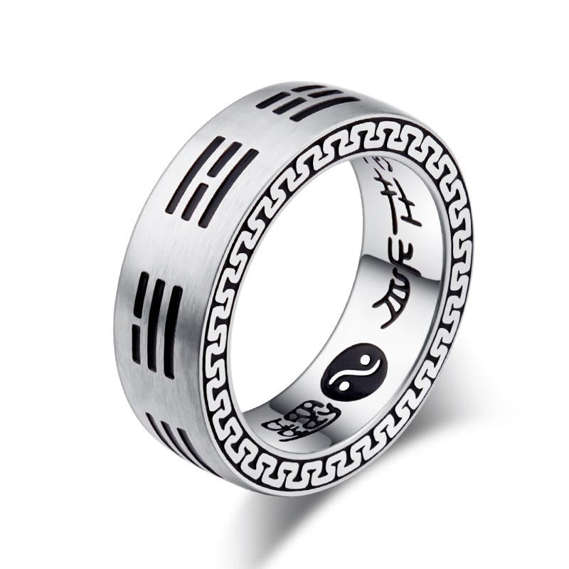 Bagua Ring - Polished steel ring showing outer Bagua trigrams and inner calligraphy detail