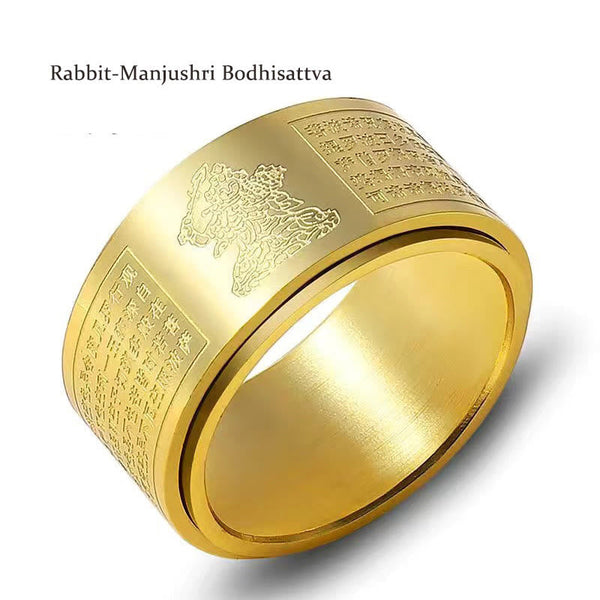 Chinese Zodiac Natal Buddha Heart Sutra Ring – Macro of Buddha relief carving, three dimensional detail