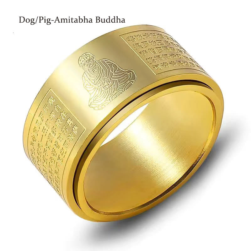 Chinese Zodiac Natal Buddha Heart Sutra Ring – Polished mirror surface reflection, high shine finish