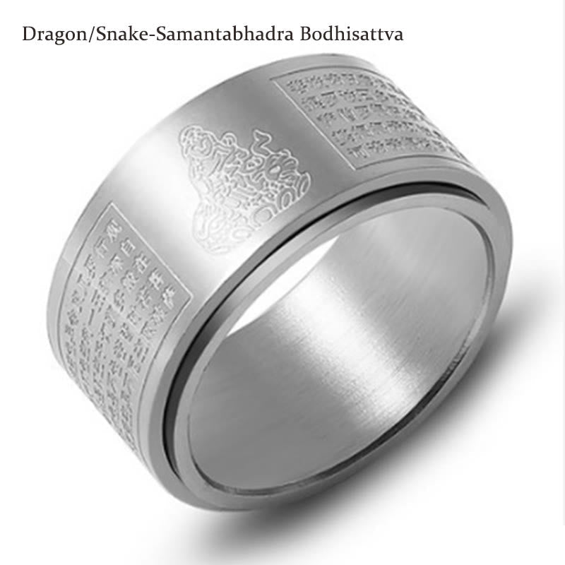 Chinese Zodiac Natal Buddha Heart Sutra Ring – Complete set with cleaning cloth and pouch, care kit included