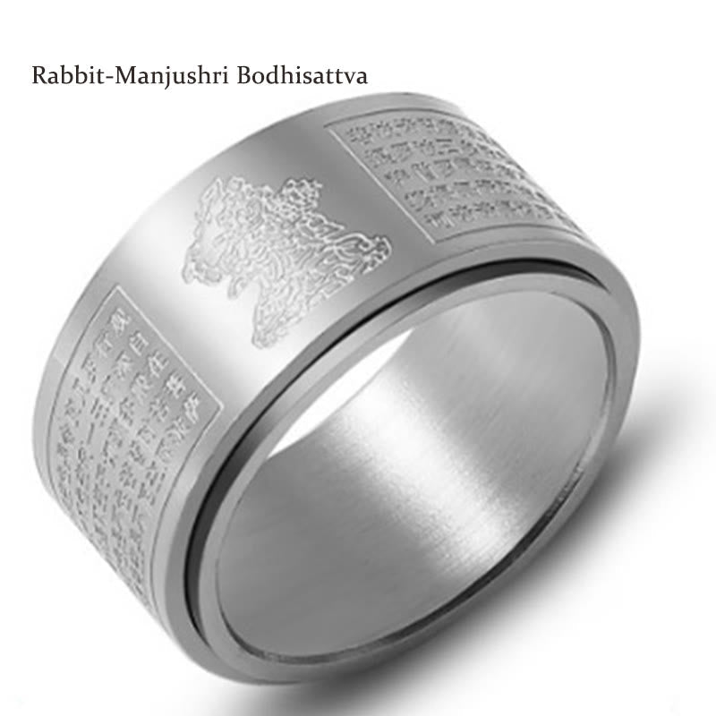 Bague Sutra du Cœur du Bouddha Natal du Zodiaque Chinois