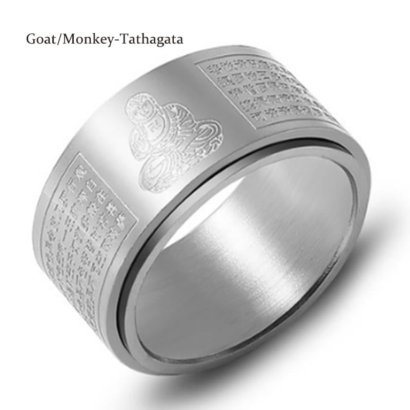 Bague Sutra du Cœur du Bouddha Natal du Zodiaque Chinois