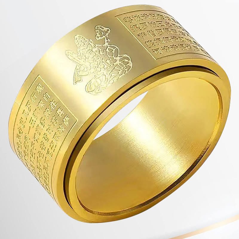 Chinese Zodiac Natal Buddha Heart Sutra Ring – Multiple zodiac variants fanned out, collection display