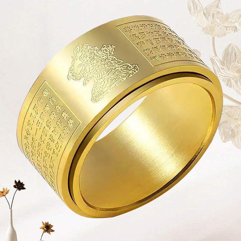 Chinese Zodiac Natal Buddha Heart Sutra Ring – Rotated angle showing text continuity around entire band