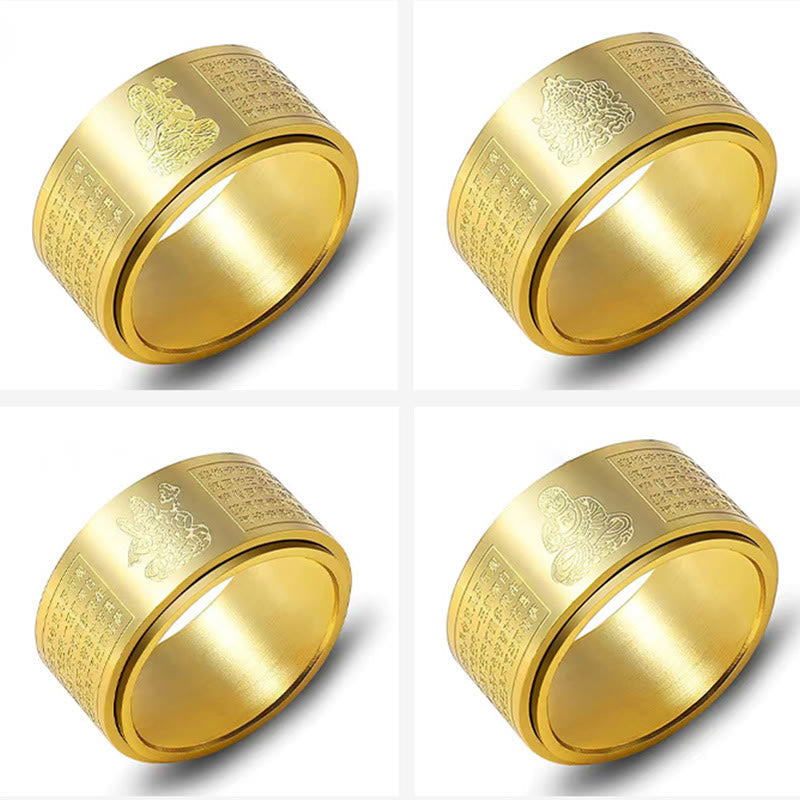 Chinese Zodiac Natal Buddha Heart Sutra Ring – Aged bronze variant, patina texture comparison, style options