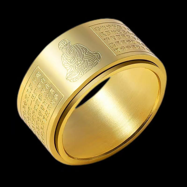 Chinese Zodiac Natal Buddha Heart Sutra Ring – Pinky finger wear style, modern ring fashion, subtle statement