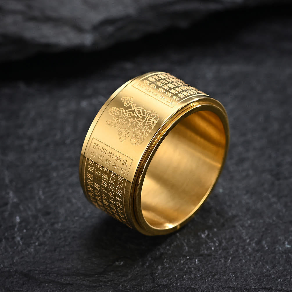 Chinese Zodiac Natal Buddha Heart Sutra Ring – Natal Buddha figure on ring face, zodiac guardian deity