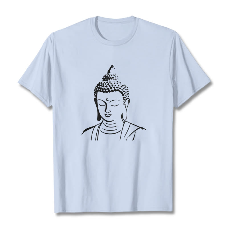 Buddha Head Cotton T-Shirt – Wrinkle free drape shot showing soft cotton fall, premium garment feel