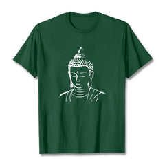 Buddha Head Cotton T-Shirt – Front view of white tee with detailed Buddha face graphic print