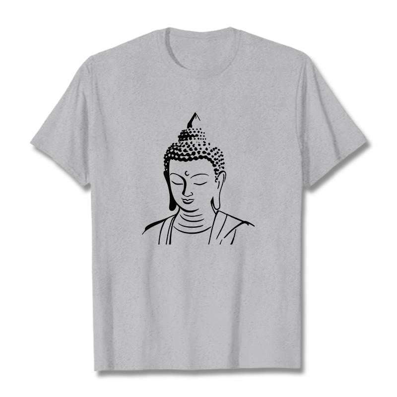 Buddha Head Cotton T-Shirt – Group of friends wearing matching tees, community mindfulness event