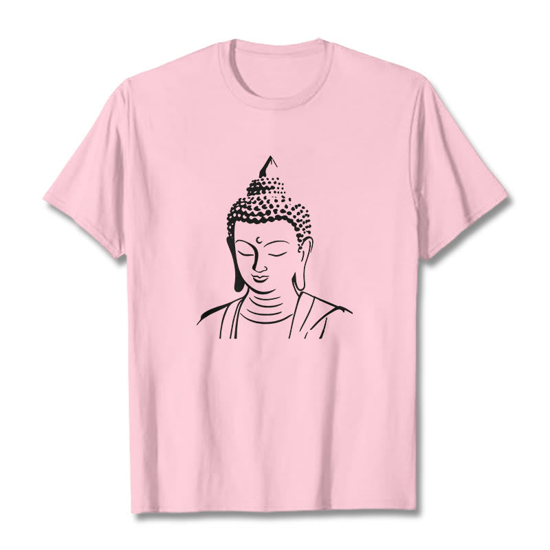 Buddha Head Cotton T-Shirt – Layered under denim jacket, transitional season outfit, versatile wear