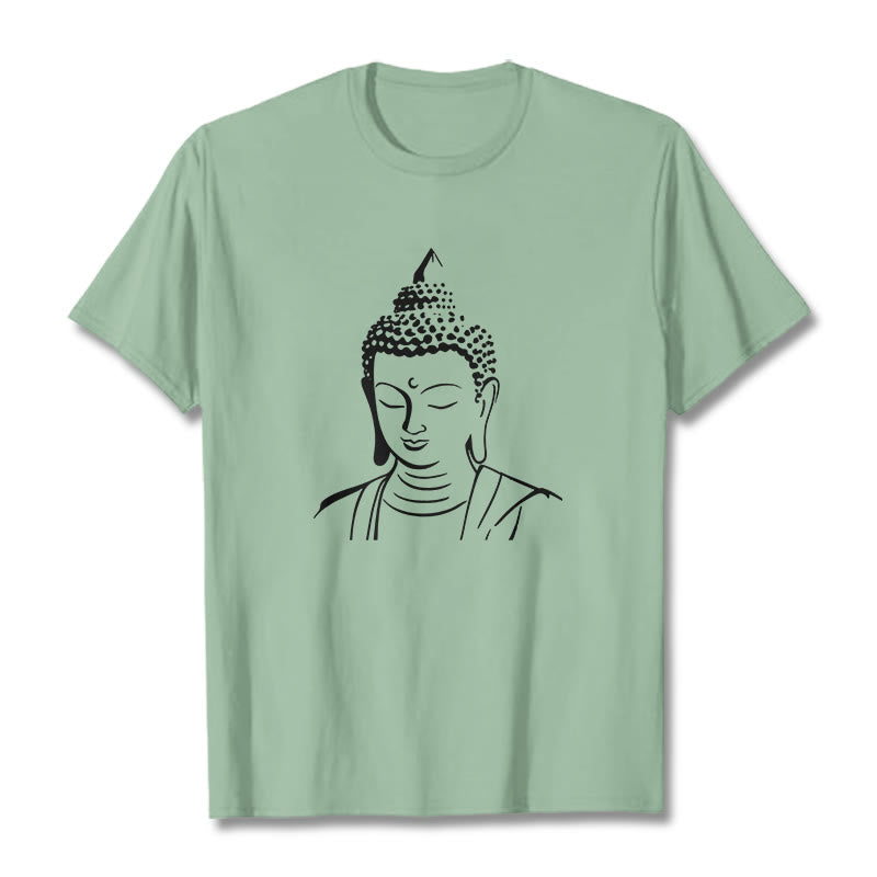 Buddha Head Cotton T-Shirt – Rolled sleeve detail, casual styling option, warm weather adaptation