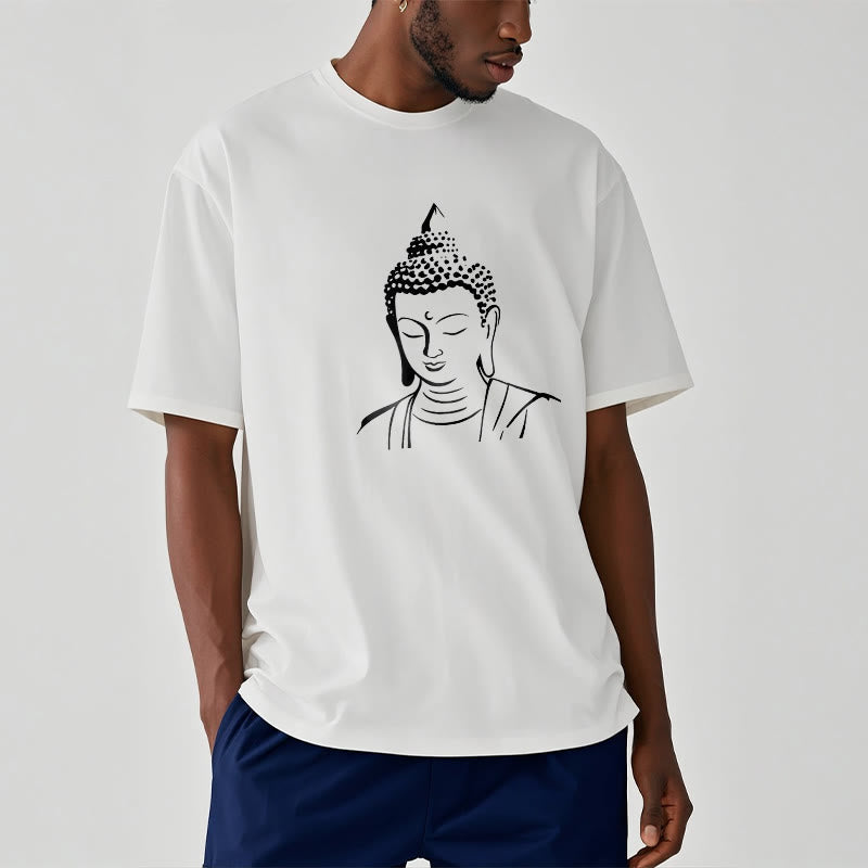 Buddha Head Cotton T-Shirt – Fabric texture close-up, 100 percent cotton weave, soft breathable material
